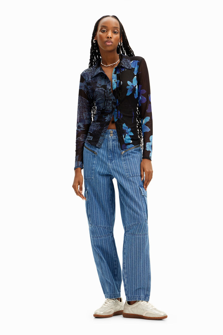 Striped denim cargo pants. | Desigual