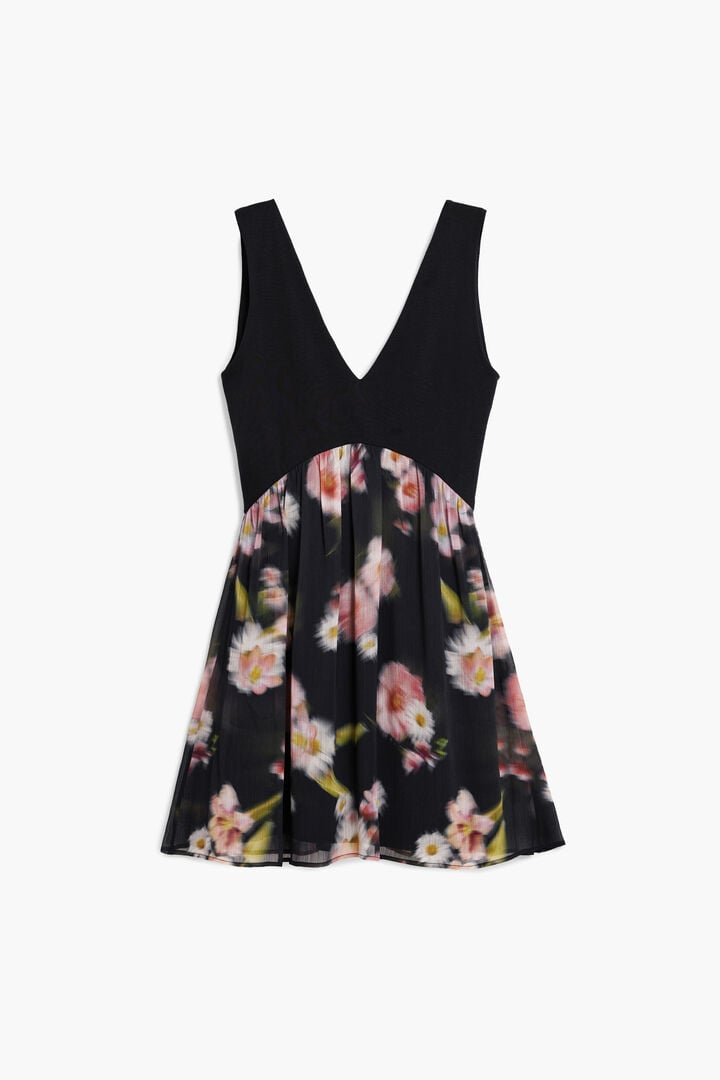 SHORT DRESS WITH FLORAL BIMATERIAL