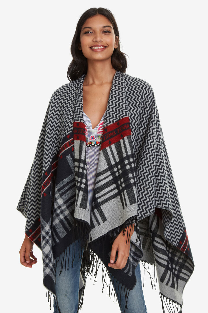 Fringed square poncho | Desigual