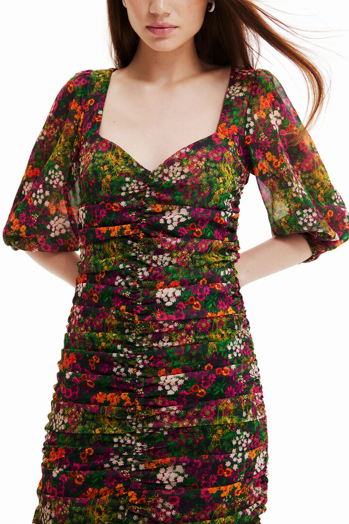 Vestido curto slim franzido | Desigual