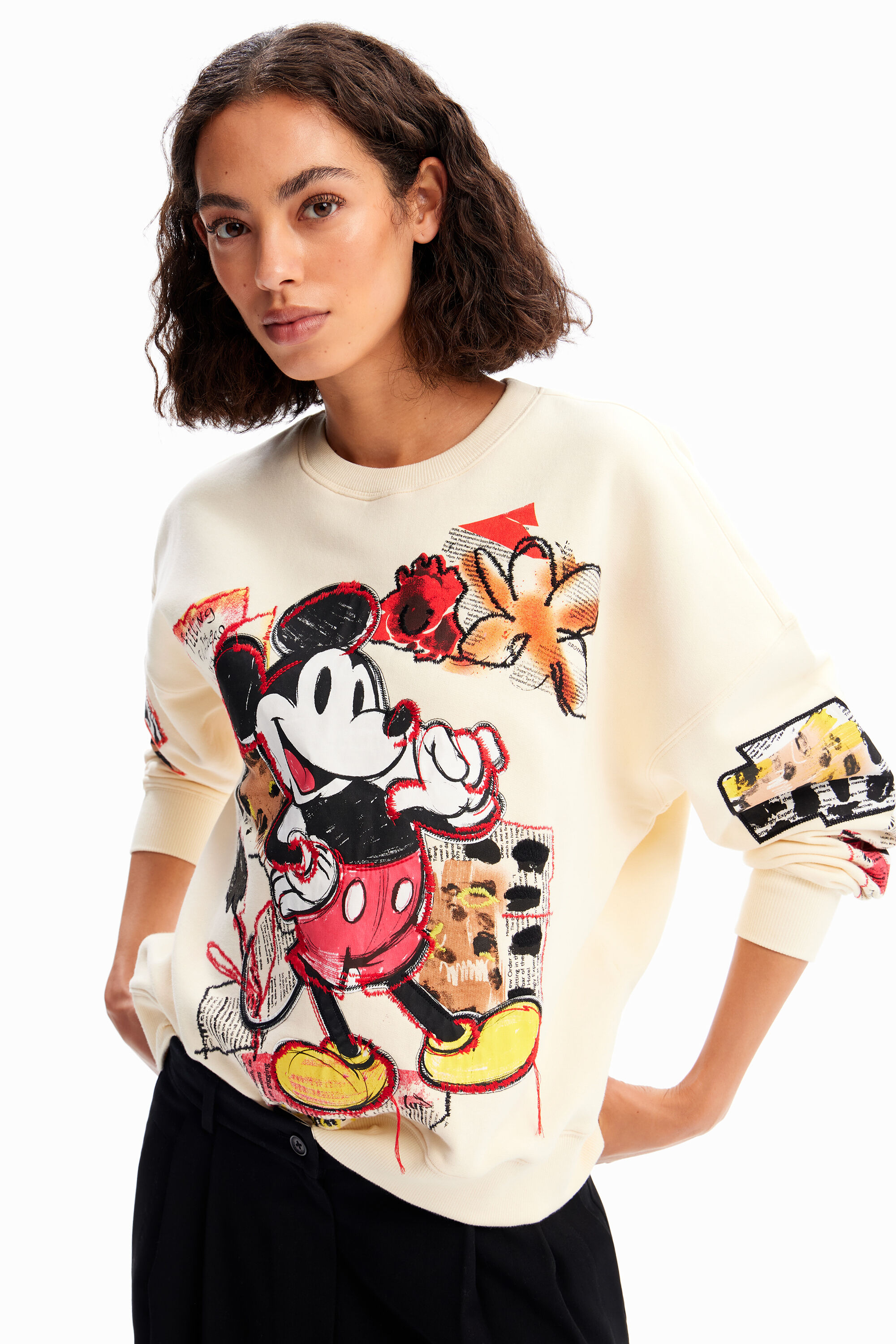 Shop Desigual Oversized Mickey Mouse Sweatshirt In White