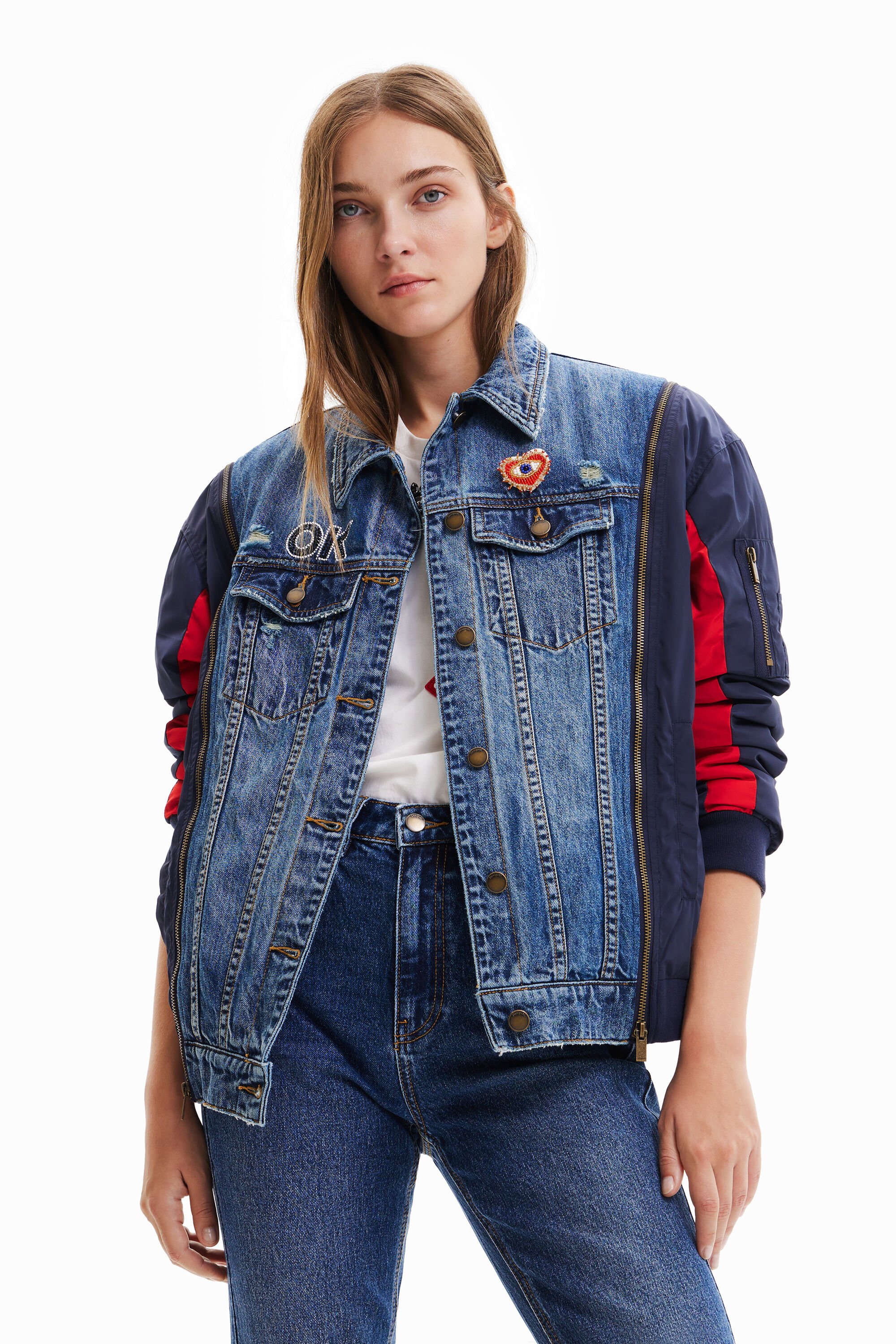 Oversize hybrid denim bomber jacket