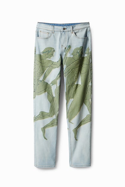 Rechte jeans met Griekse print