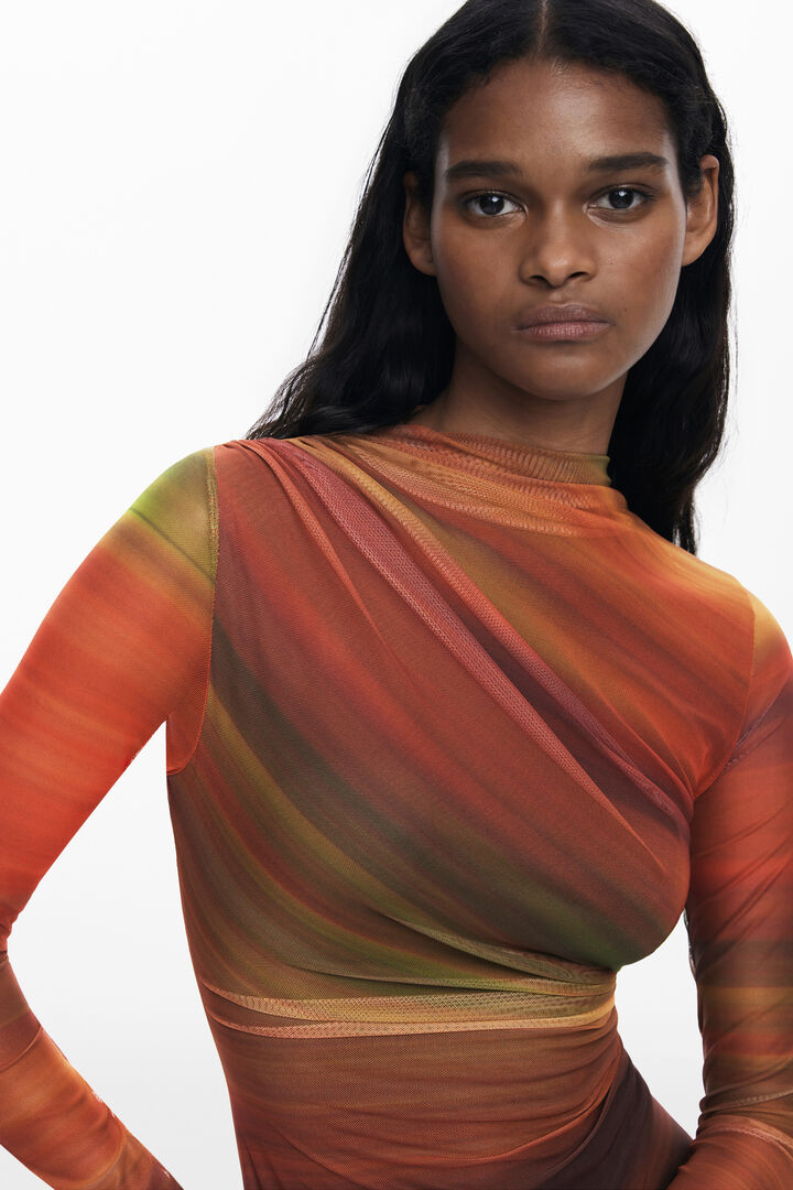 Draped tulle short dress | Desigual