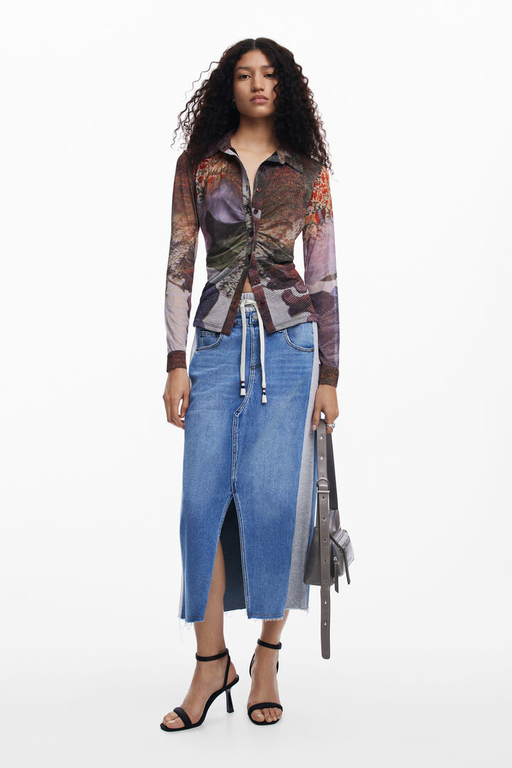 Hybrid denim midi skirt
