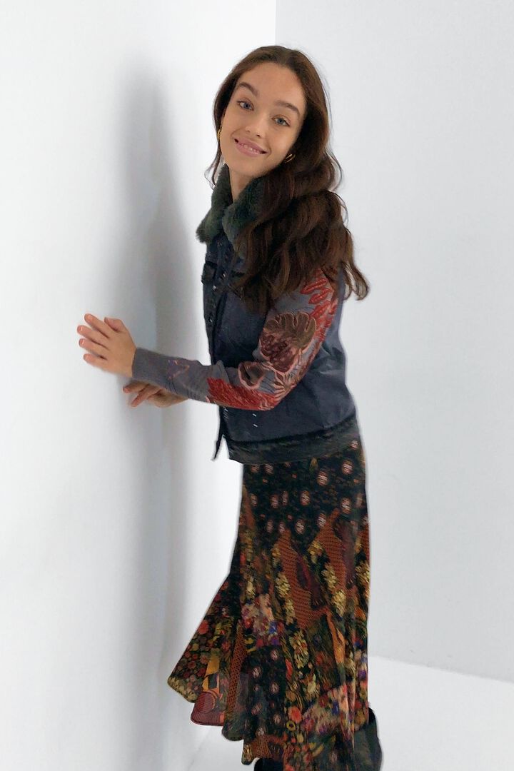 Veste bi-mati&egrave;re en velours c&ocirc;tel&eacute; fin col d&eacute;tachable | Desigual