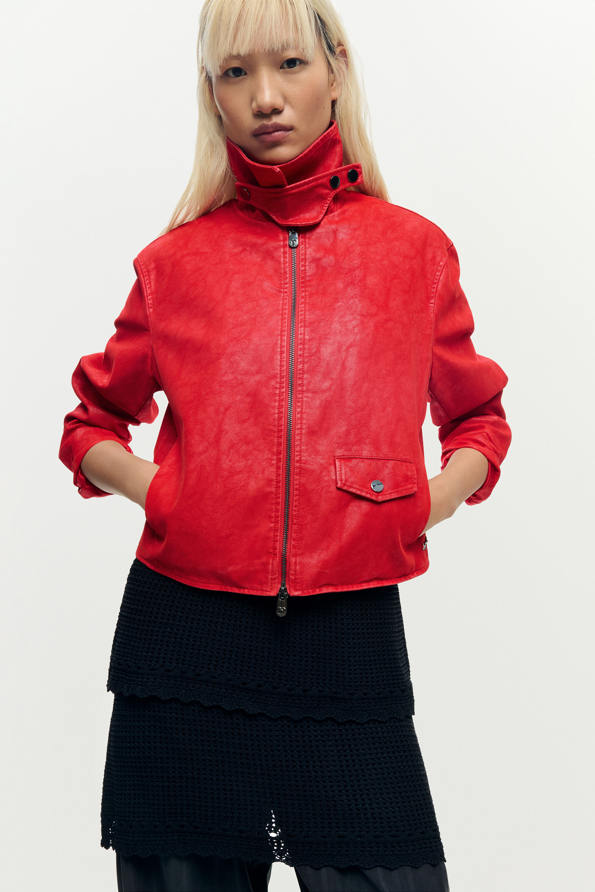 Desigual, Rote Jacke in Lederoptik, Damen, Polyurethan, Rot, XL
