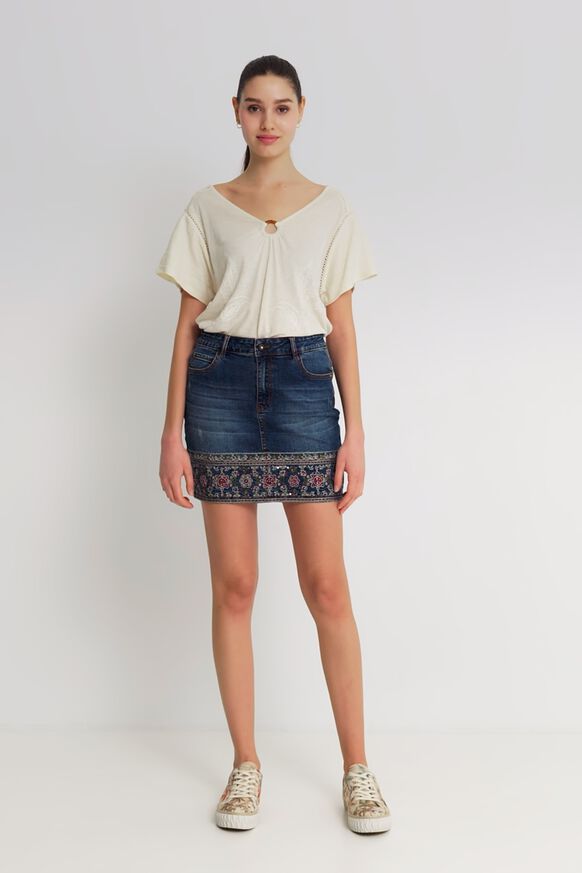 Embroidered denim mini-skirt | Desigual