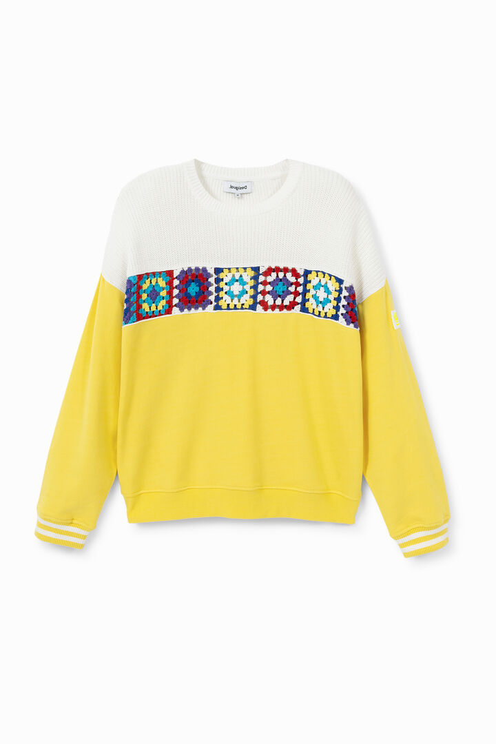 Sweat-shirt patch en coton ouaté, tricot et crochet | Desigual