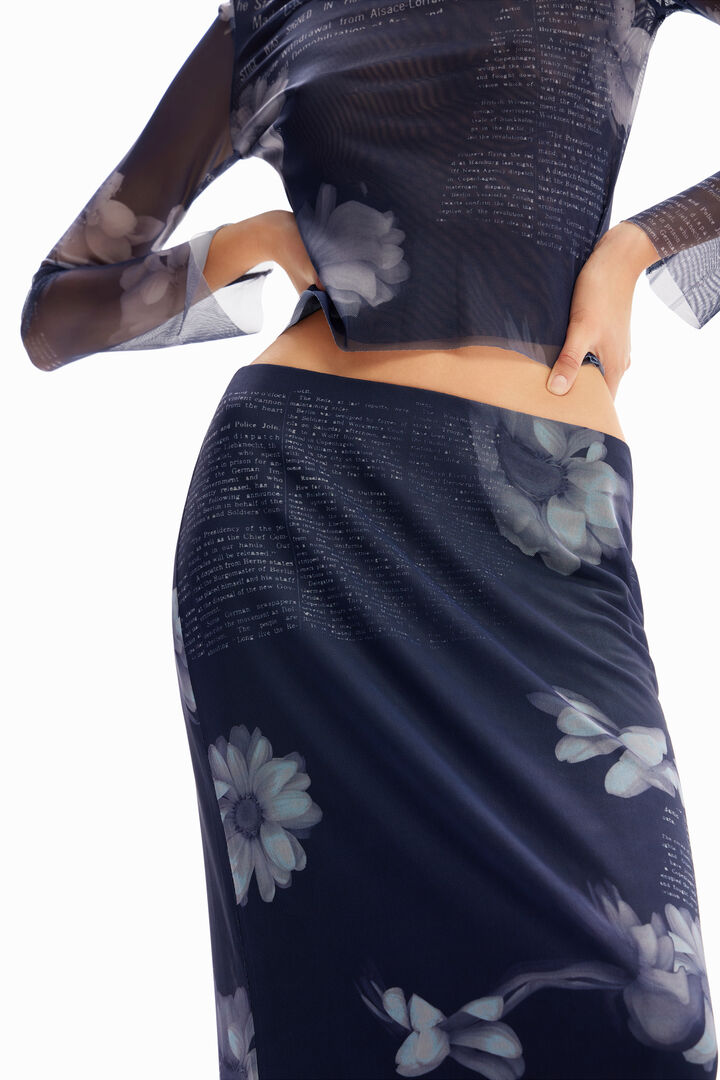 Tulle newspaper midi skirt | Desigual