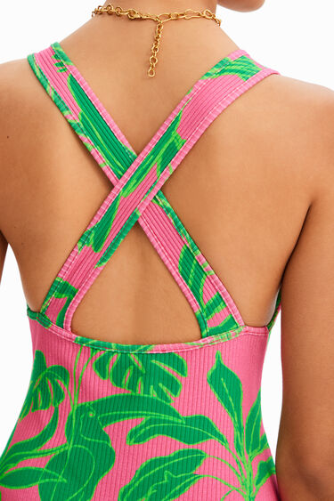 Tropische geribde body met schouderbandjes | Desigual
