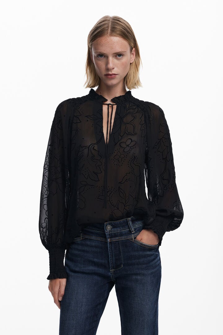 Blusa trasnparencias flocado | Desigual
