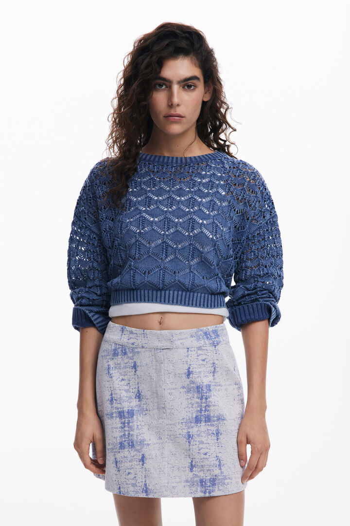 Cropped openwork sweater
