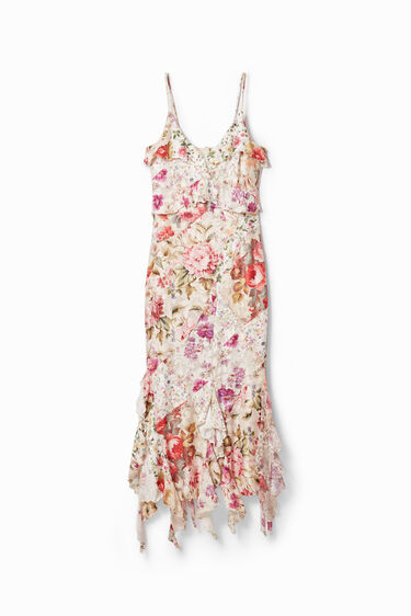 Long dress with floral print and ruffles. | Desigual