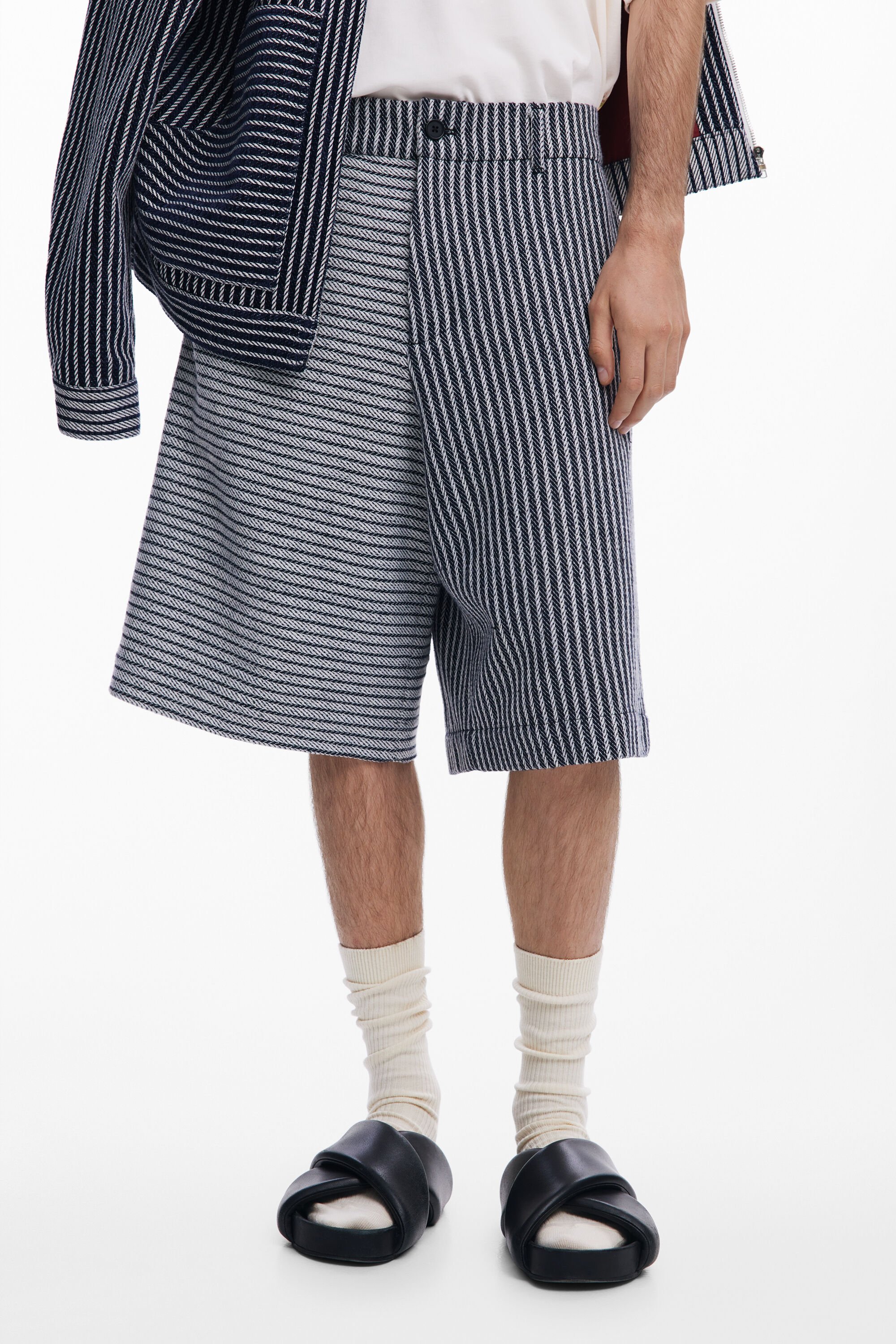 Desigual Baggy Striped Bermuda Shorts In Blue