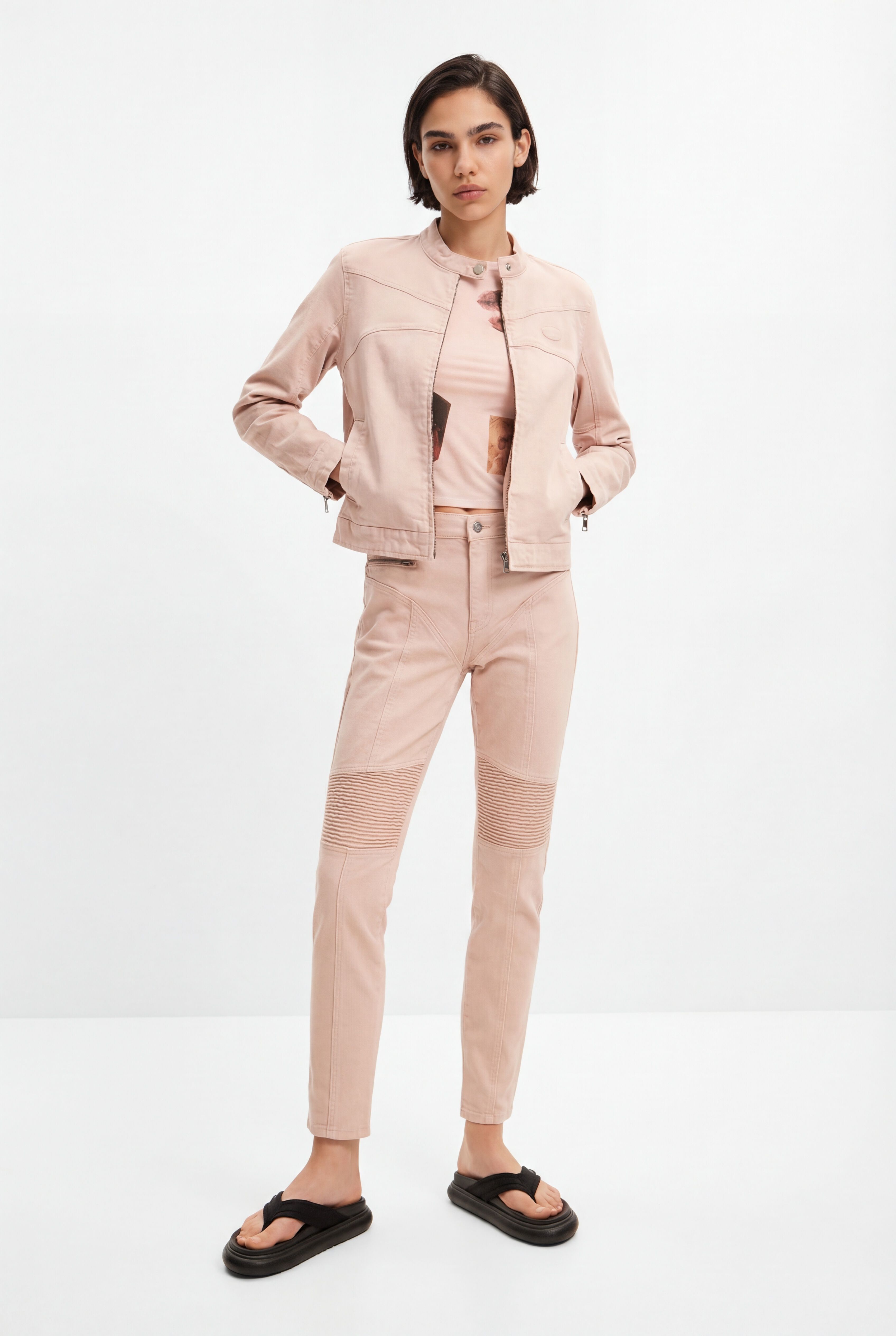 Desigual, Biker-Jeans Slim Fit, Baumwolle, Rot, 38