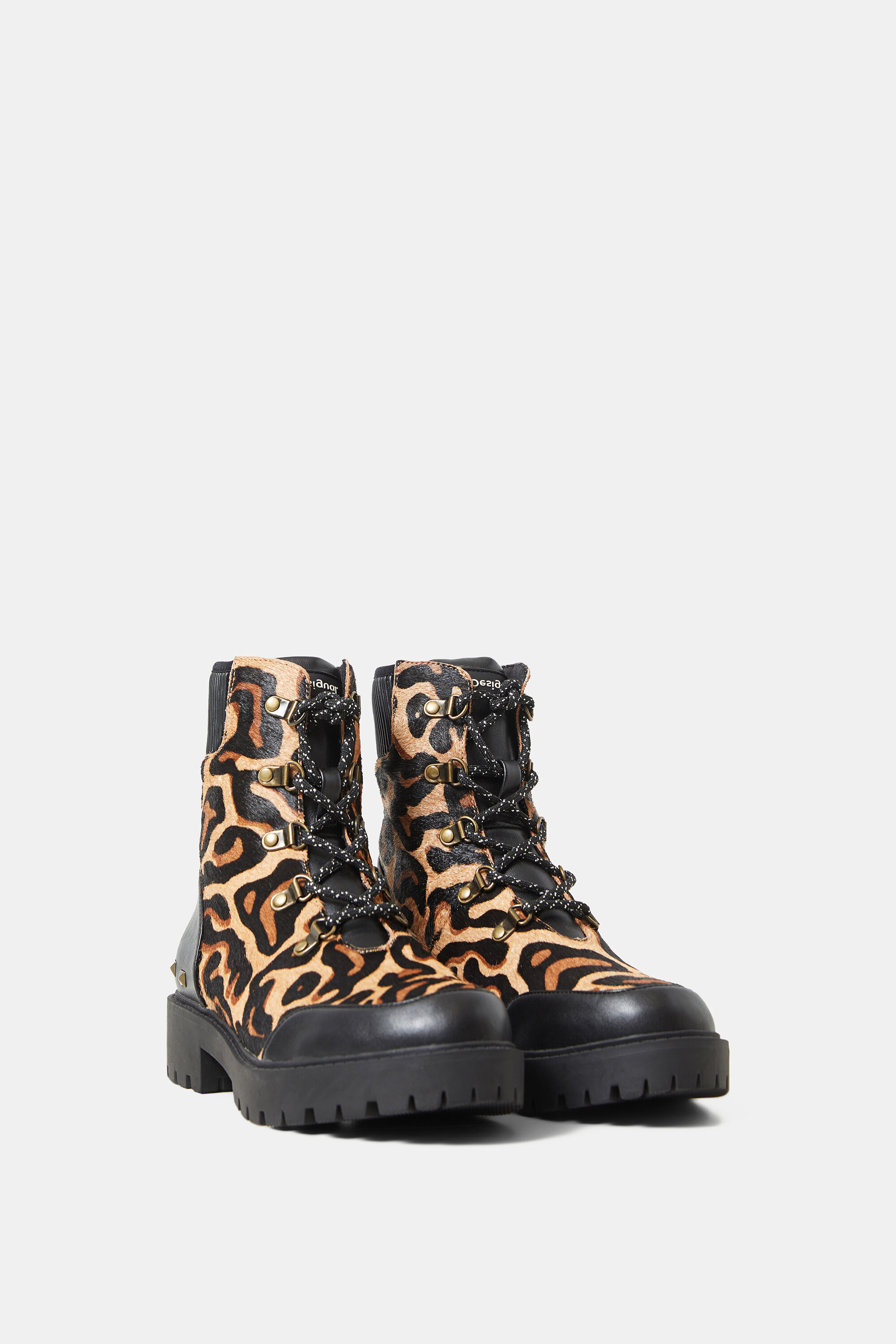 Shop Desigual Animal Print Leather Boots In Brown