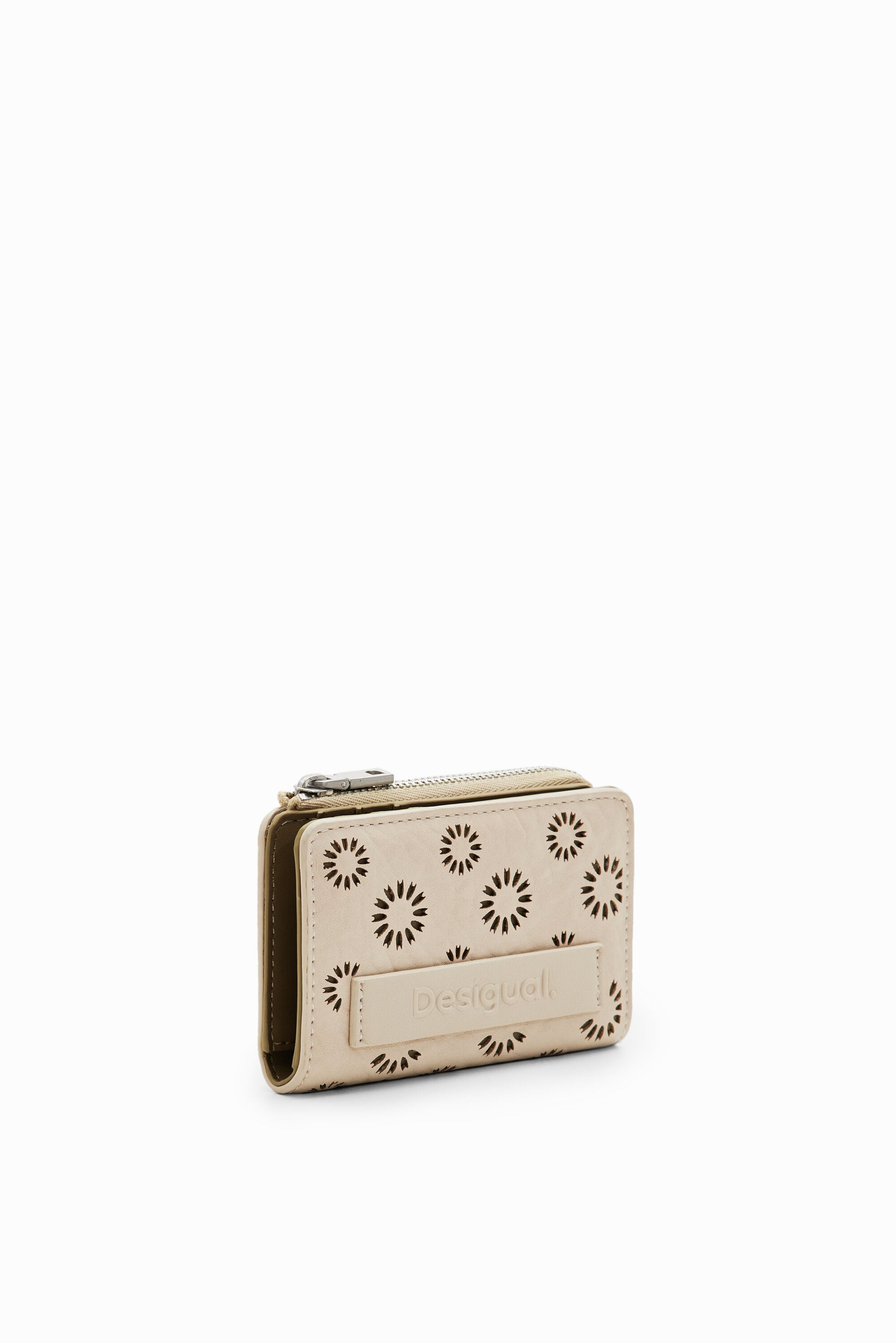 Cartera S troquelada flores, Poliuretano, Blanco, U