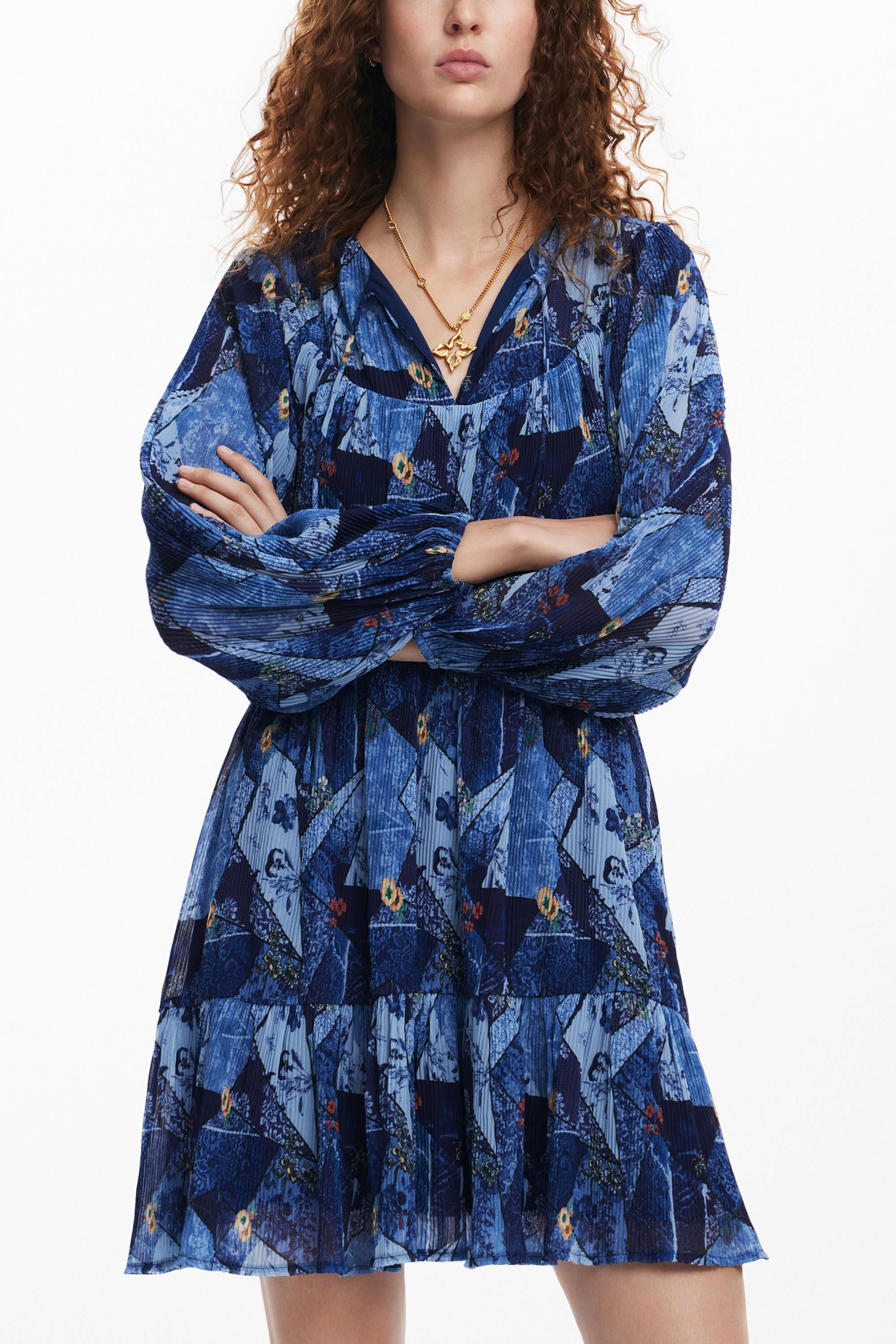 Vestido mini arty, Poliester, Azul,