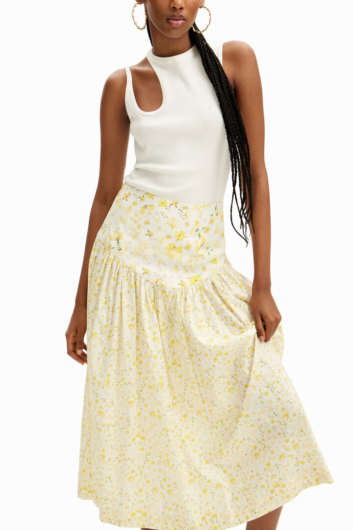 Falda midi fruncida flores | Desigual