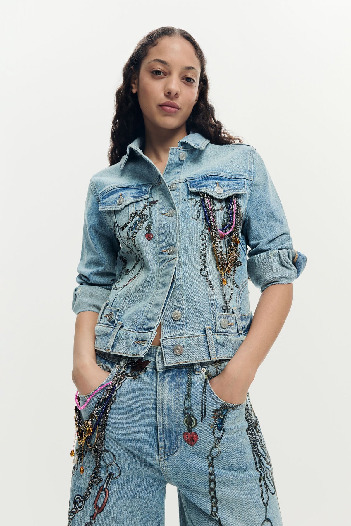 プリント入りデニムジャケット 青 女性用 I Desigual.com