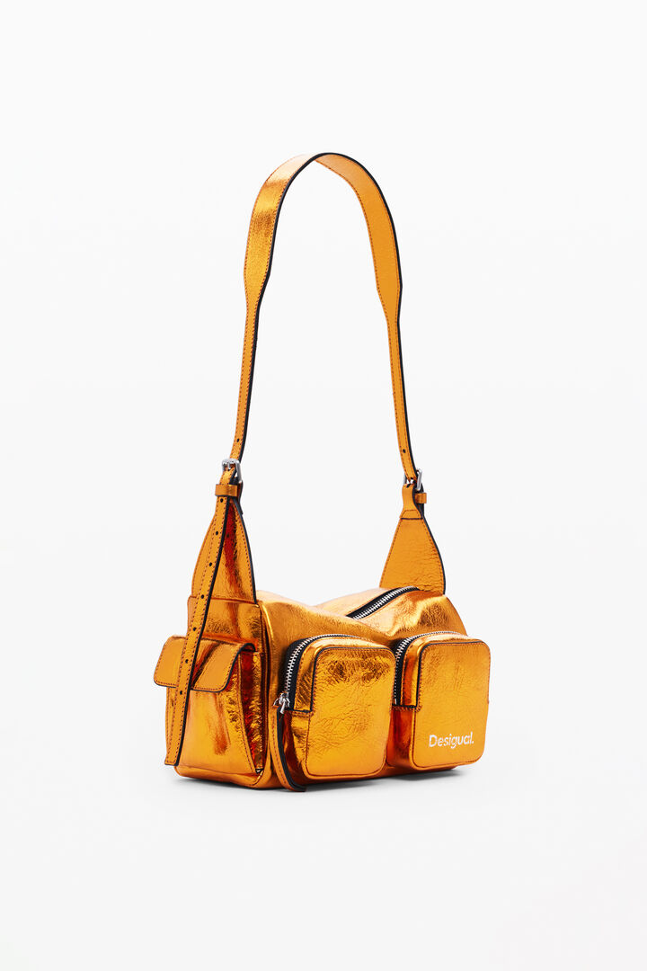 Small metallic leather bag with pockets | Desigual
