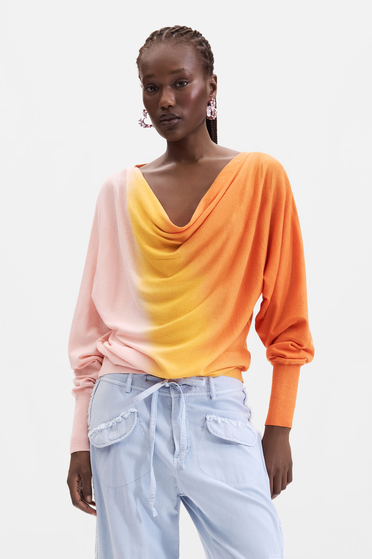 Fine knit sweater orange Women
