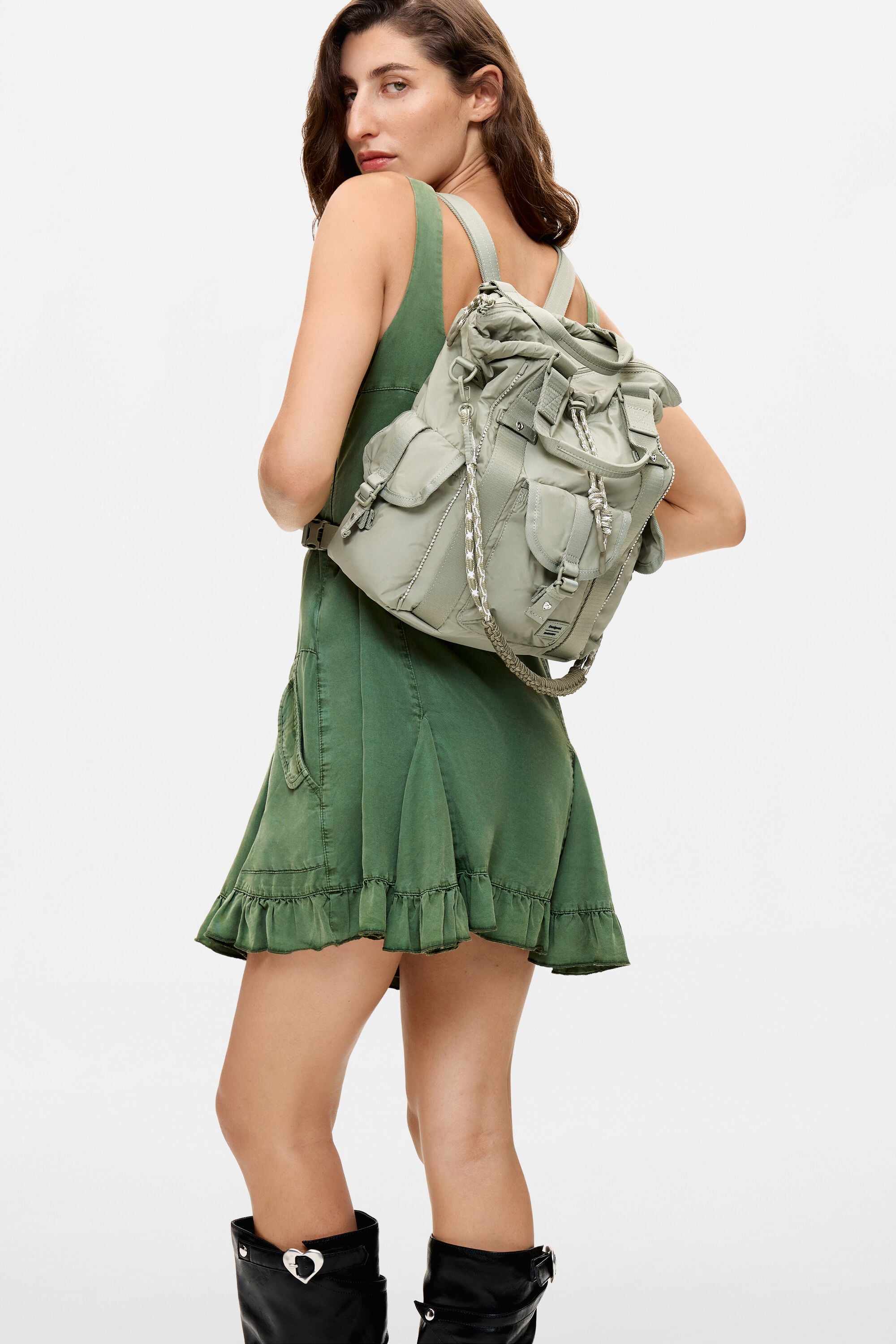 Medium Multi-position Backpack nylon green women's accessories I