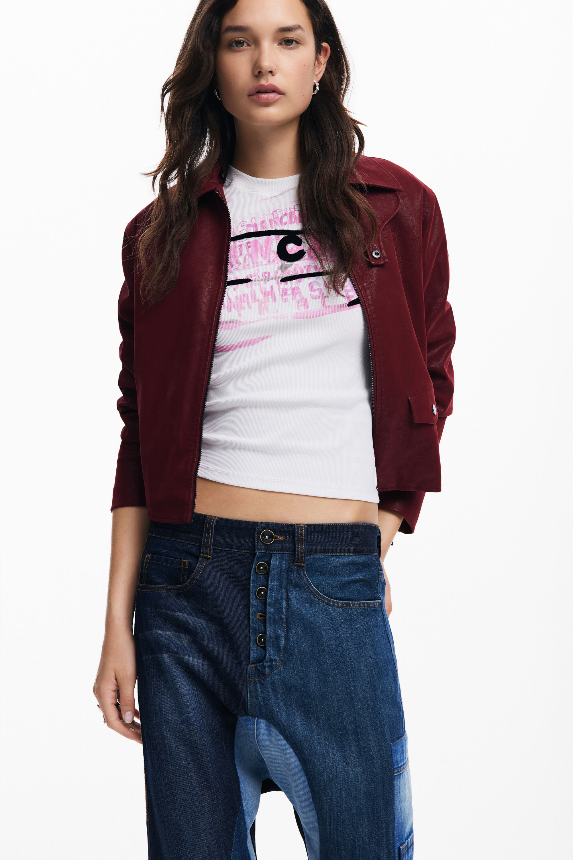 Desigual Patch Denim Pants In Blue