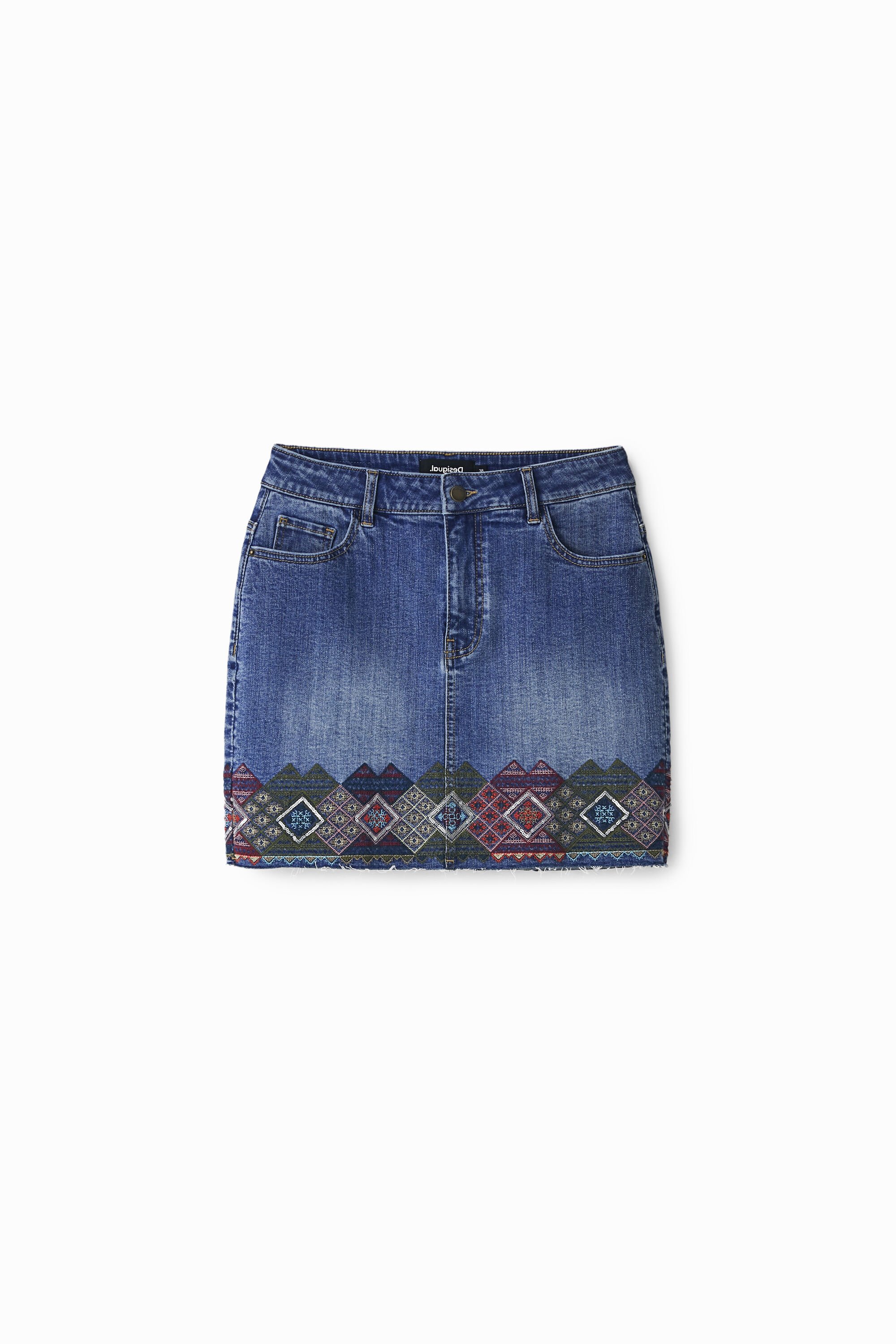Mini jupe en jean a frises