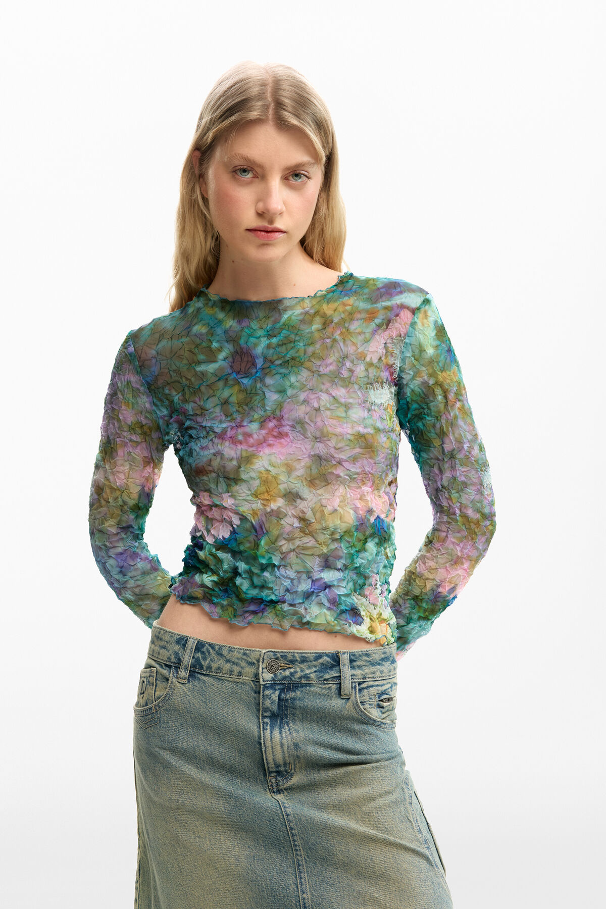 花柄テクスチャーブラウス 青 女性用 I Desigual.com