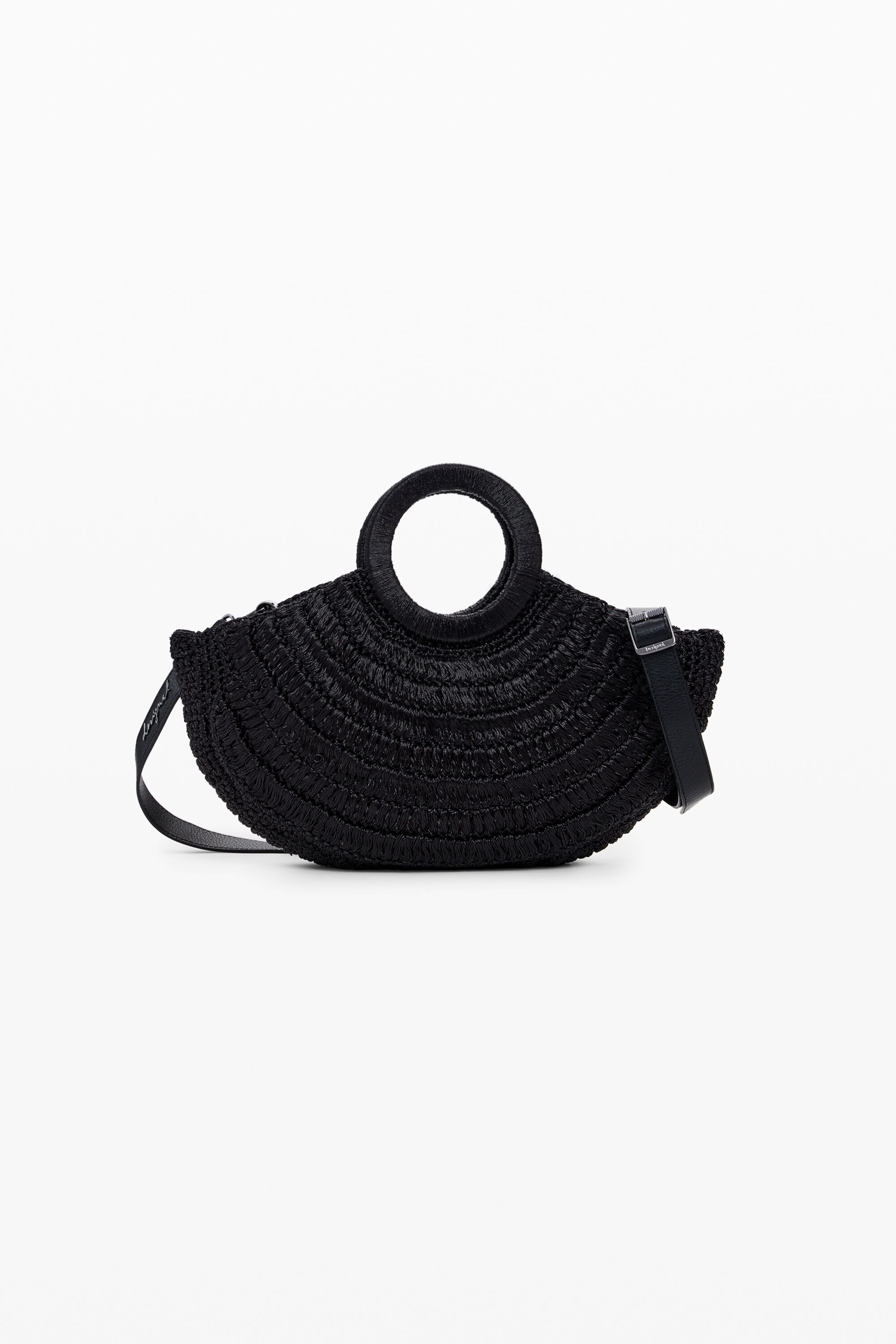 Desigual Medium Circular Raffia Bag In Black