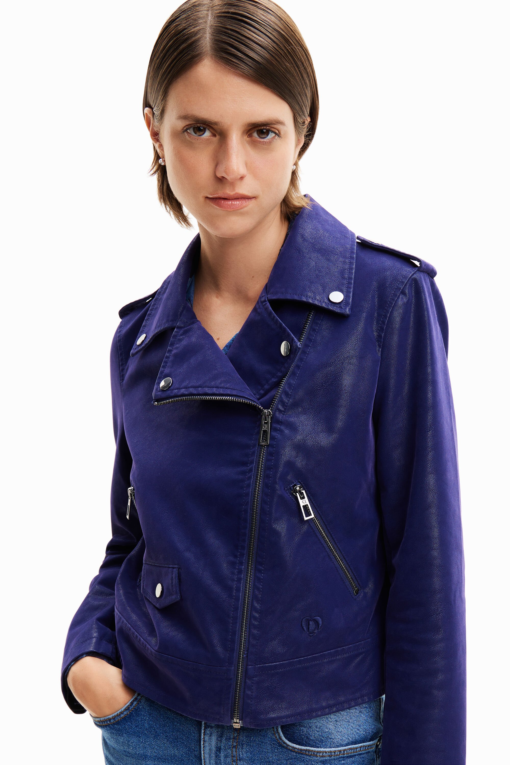 Women s Textured biker jacket I Desigual