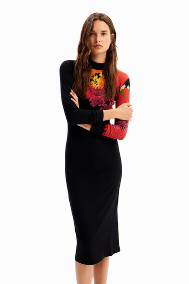 Vestido midi canalé flores | Desigual