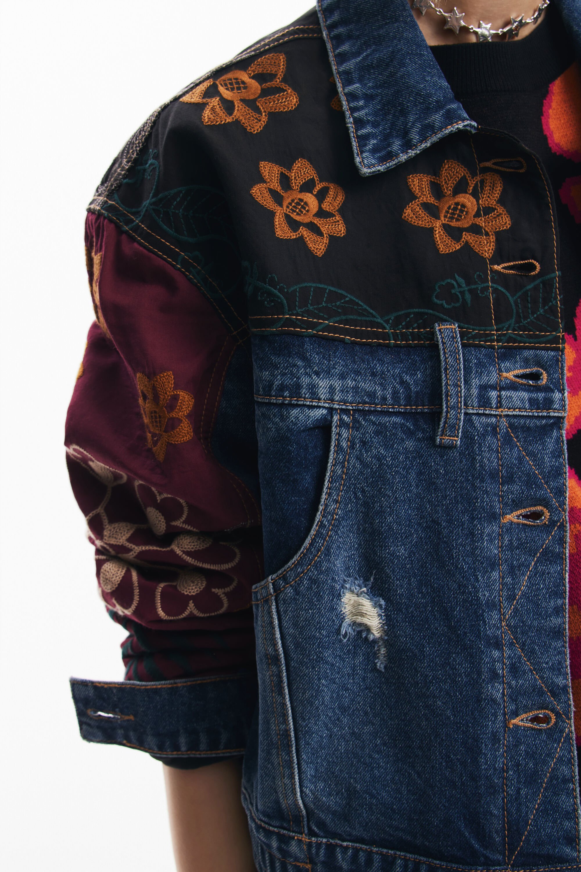 Desigual Patchwork Denim Jacket Women Blue S
