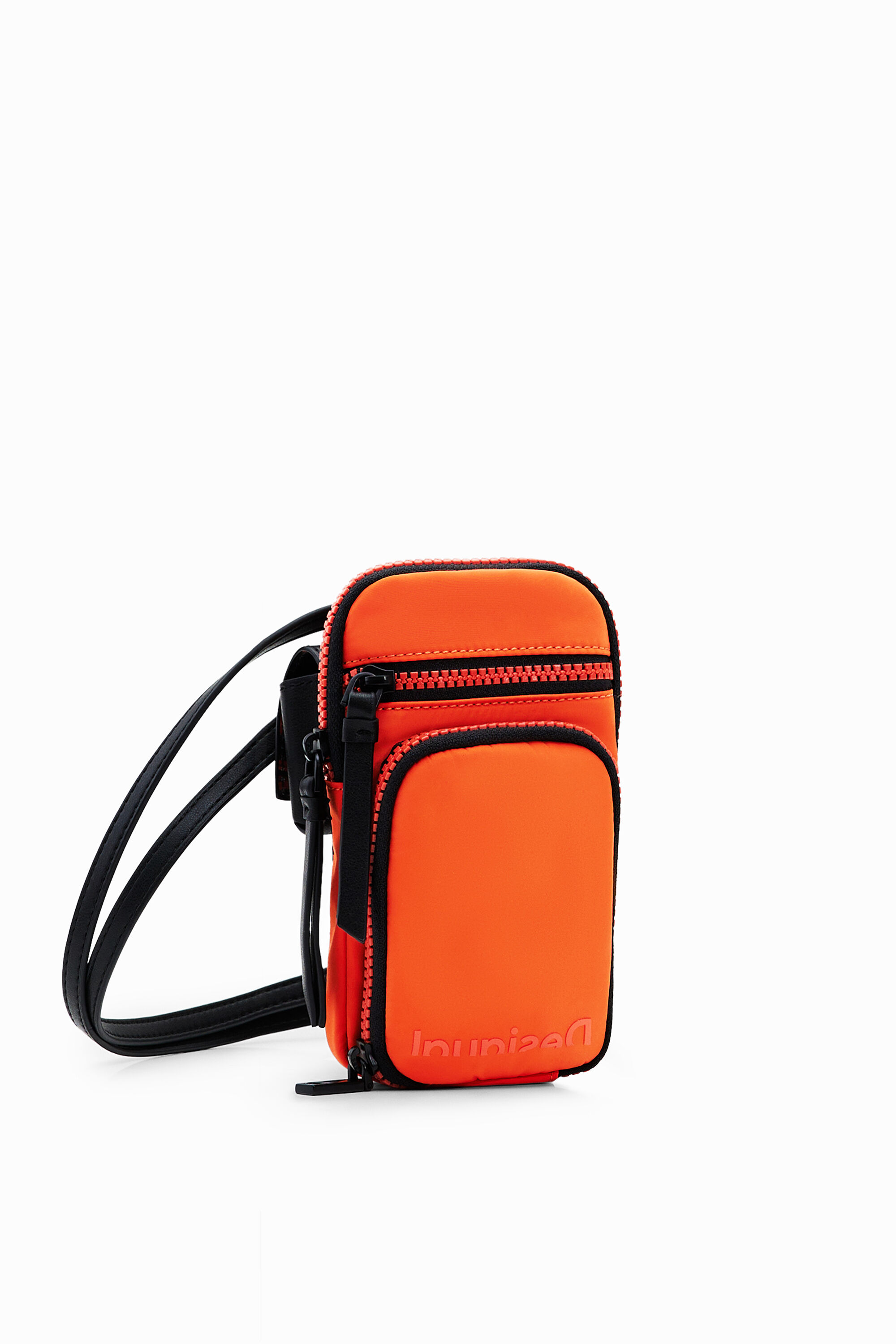 Desigual, Einfarbige Handytasche mit Logo, Polyester, Orange, U