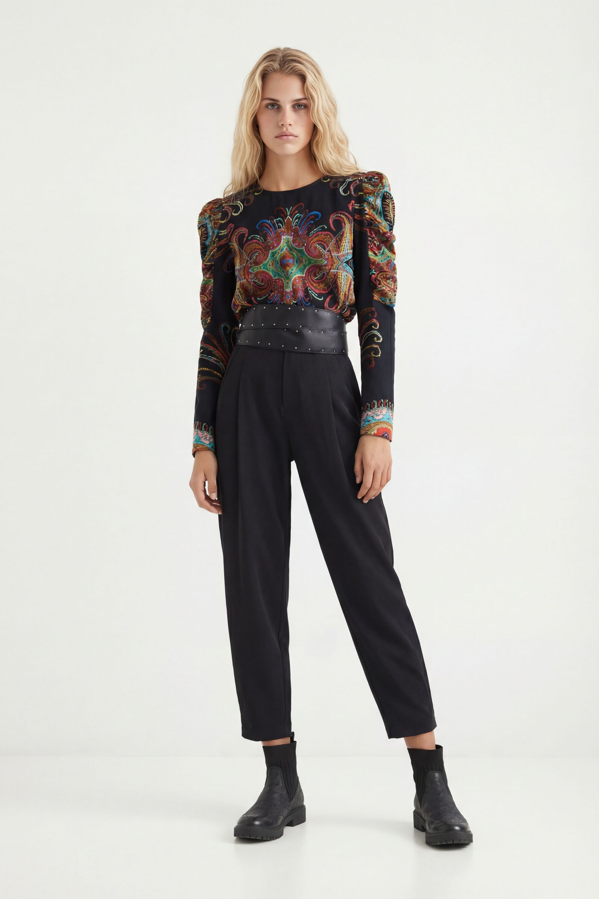 Desigual, Bluse mit Puffärmeln, Baumwolle, Schwarz, XS