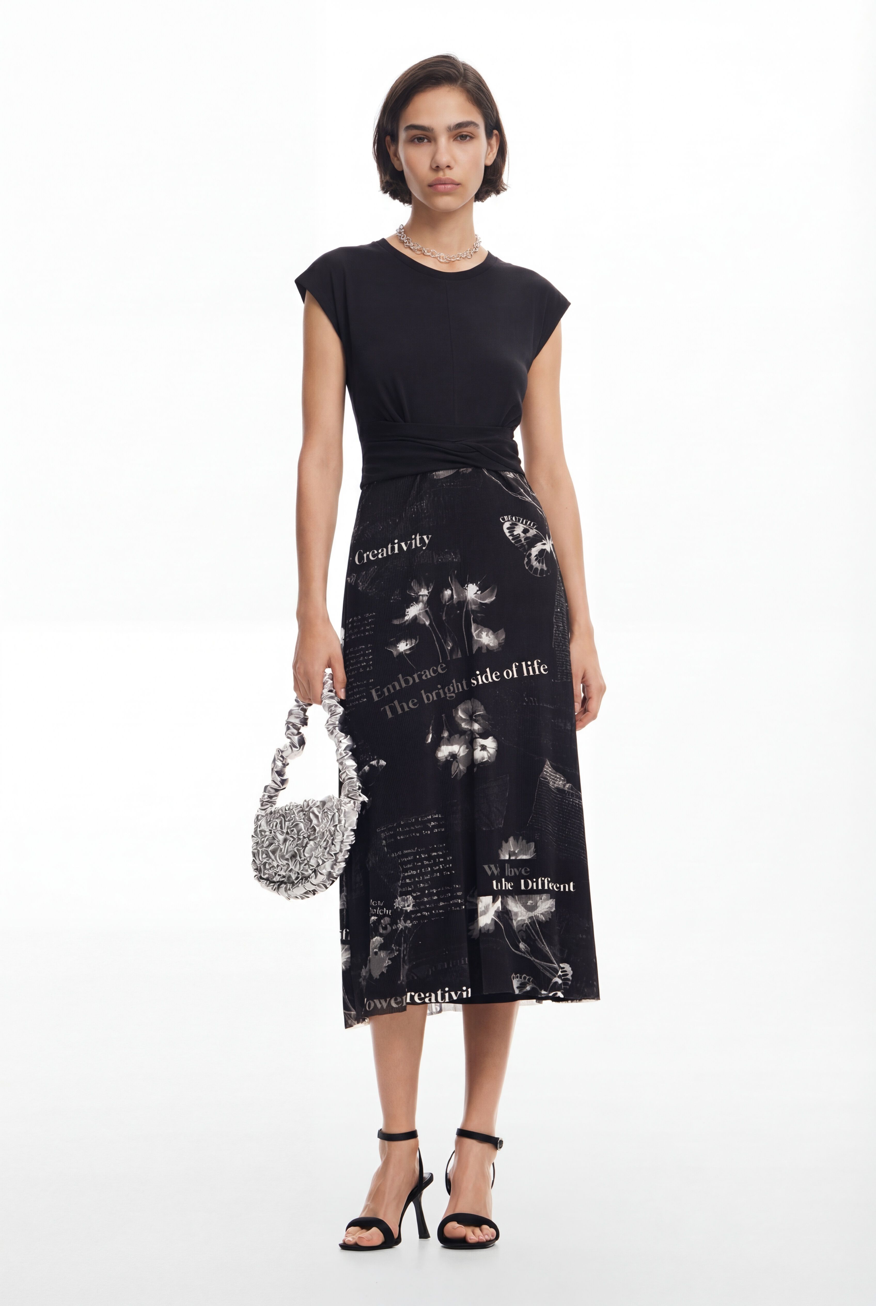 Vestito midi con scritte - BLACK (S)