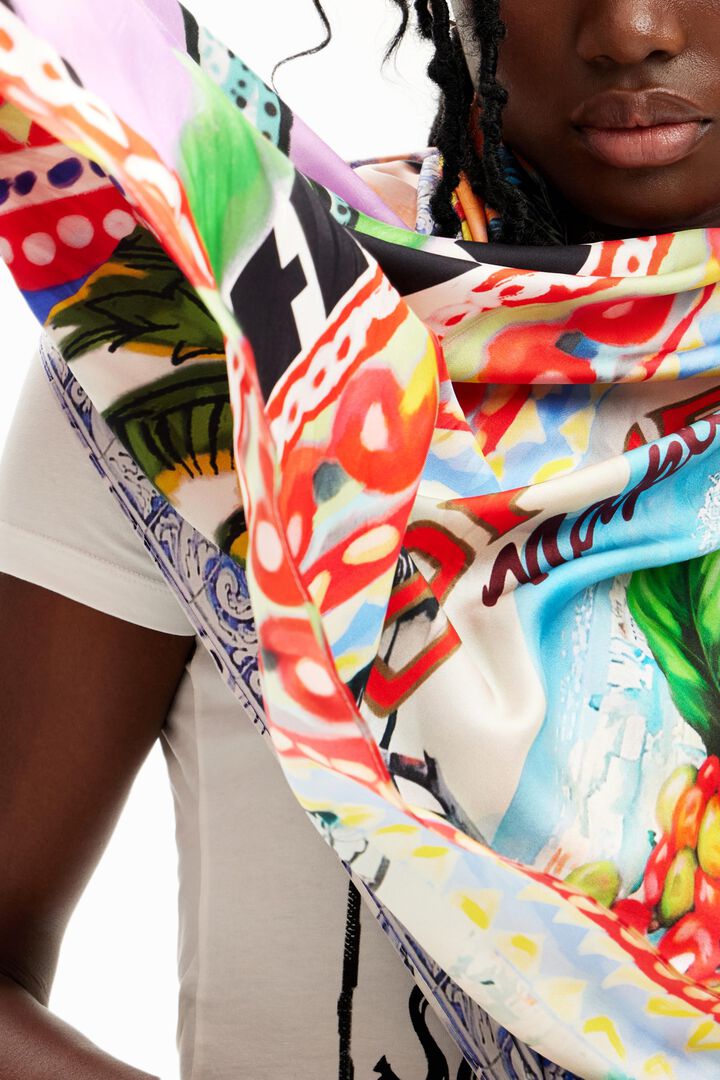 Foulard cuadrado postales arty Stella Jean | Desigual