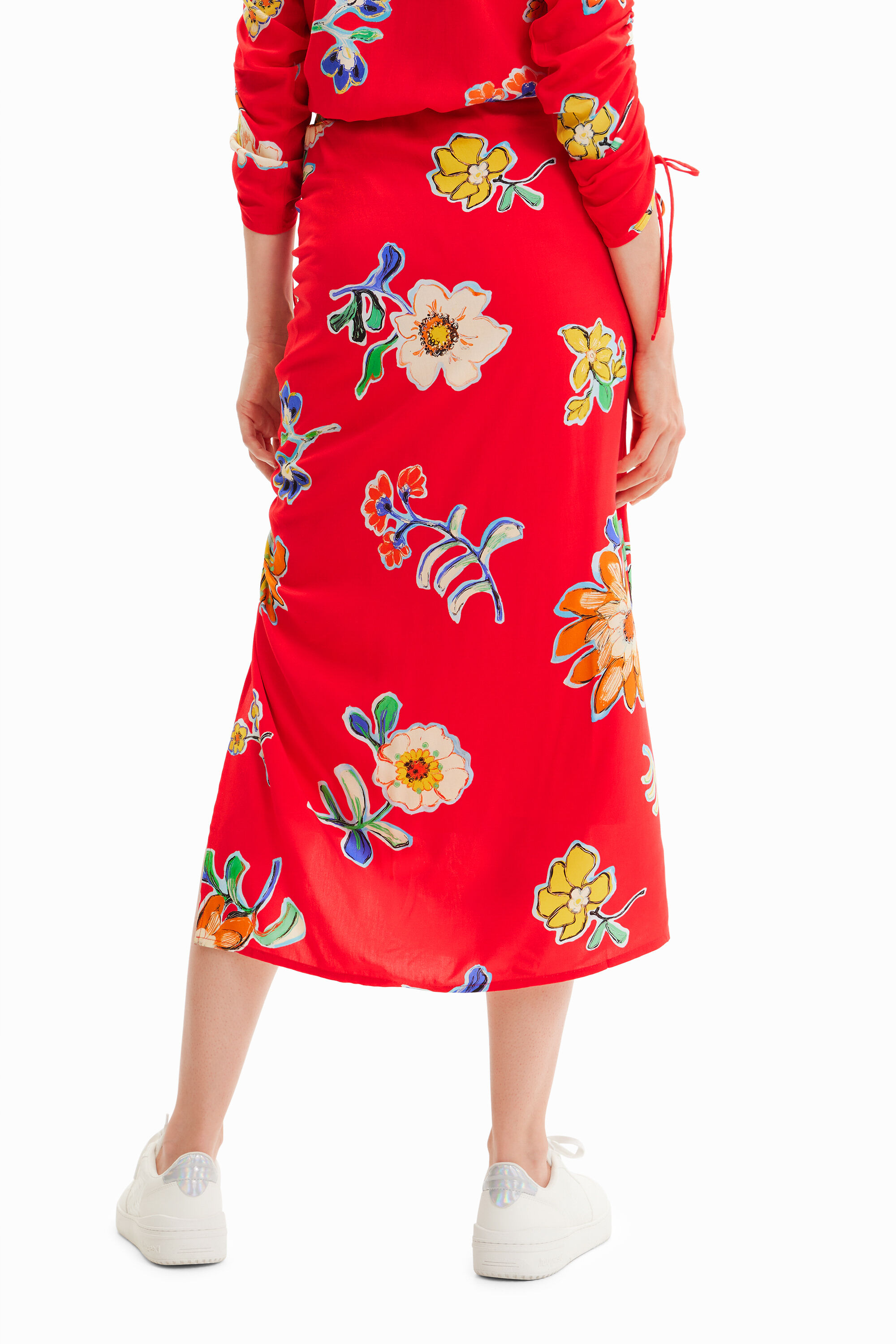 Shop Desigual Gathered Midi Skirt In Red