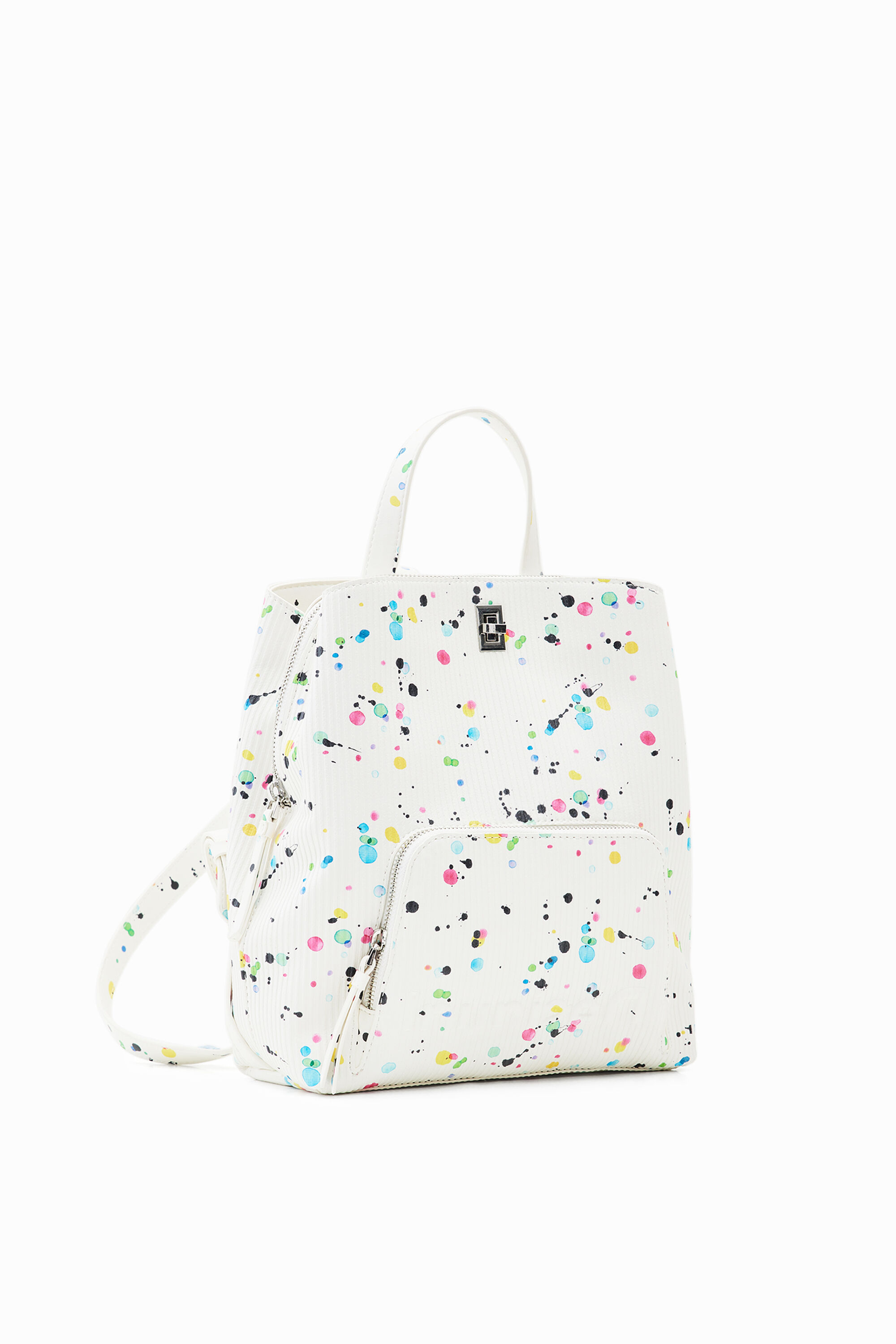 Desigual, Kleiner Rucksack Kleckse, Polyurethan, Weiß, U