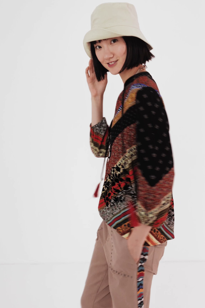 Blouse boho en viscose à col en V à cordon | Desigual
