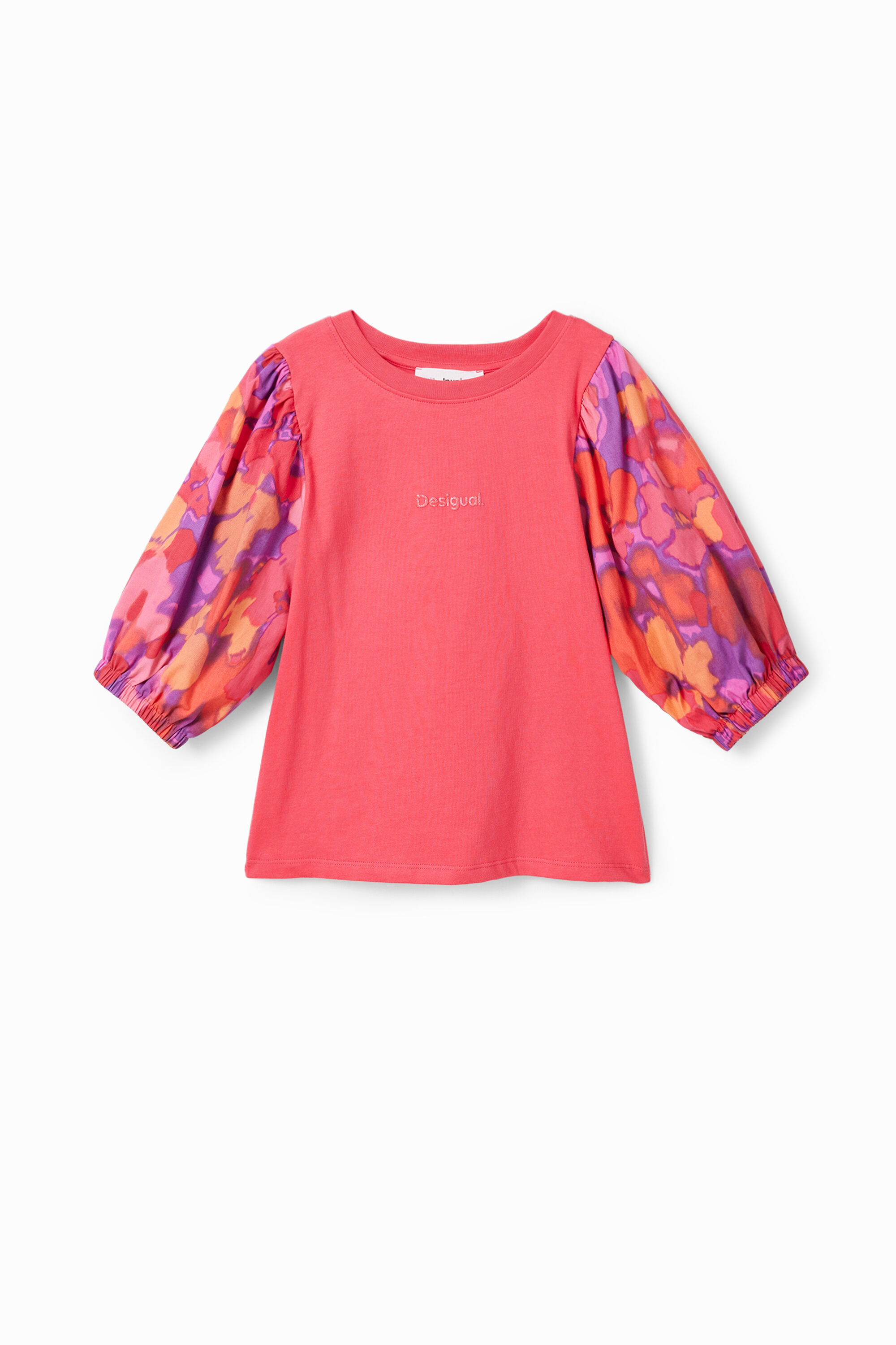 Puff-sleeve floral T-shirt