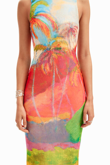 Sukienka midi z kolorowym tropikalnym wzorem | Desigual