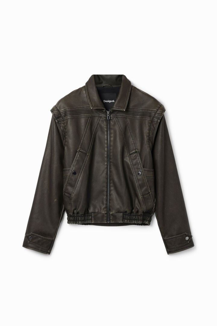 LEATHER-EFFECT DETACHABLE SLEEVE JACKET