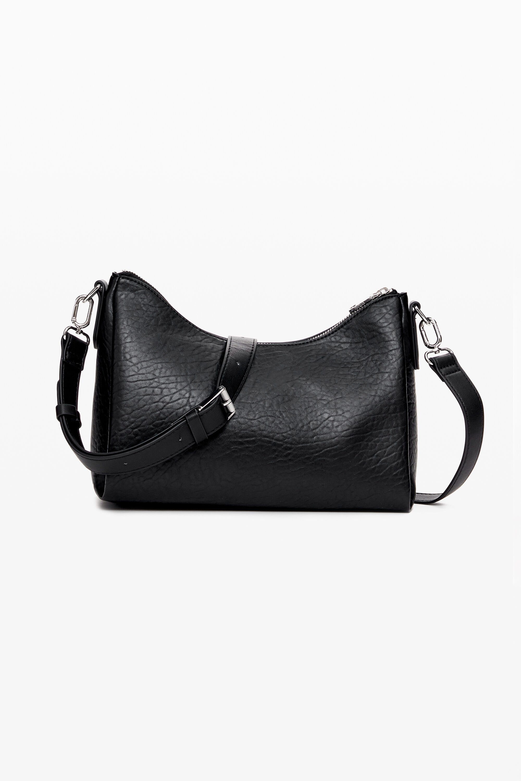 Desigual Faux Leather Handbag With Zipper Closure And Butterfly Engraving. In Black
