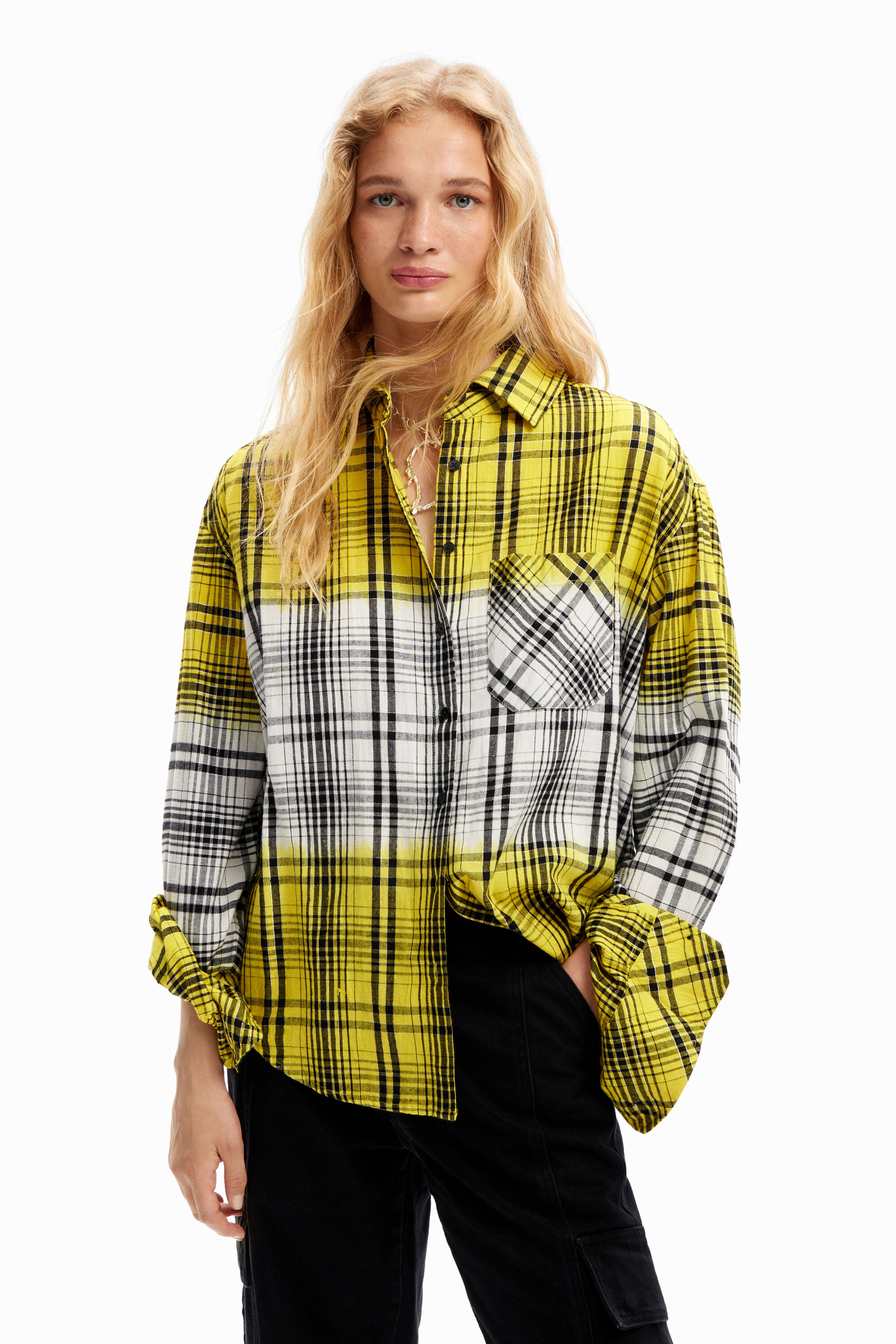 Yellow plaid shirt outfit on sale