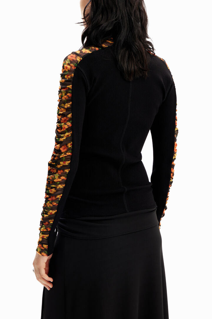 Floral ribbed tulle T-shirt | Desigual