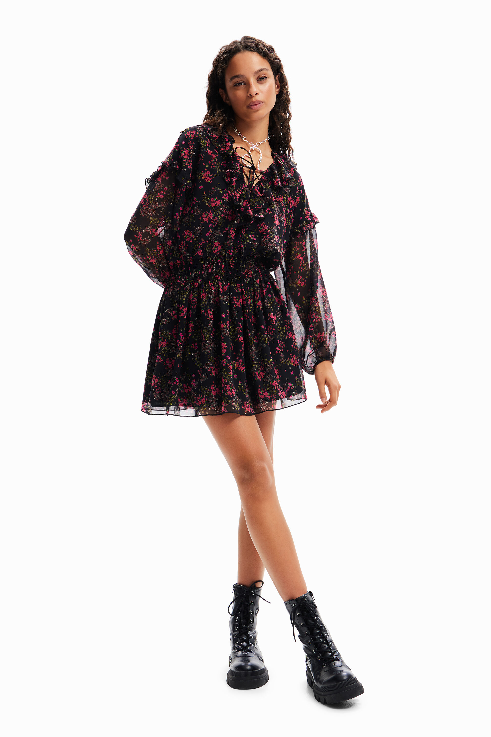 Short floral chiffon dress