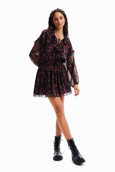 Short floral chiffon dress | Desigual